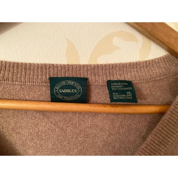Saddles 100% Cashmere Beige Sweater Mens Size XL - Picture 3 of 4